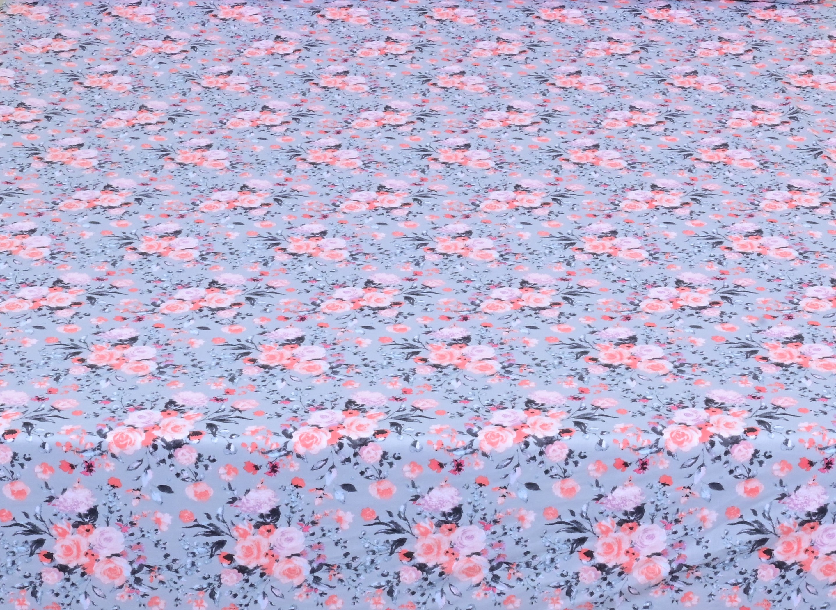 Linen Home Grey White Floral Bed Sheet