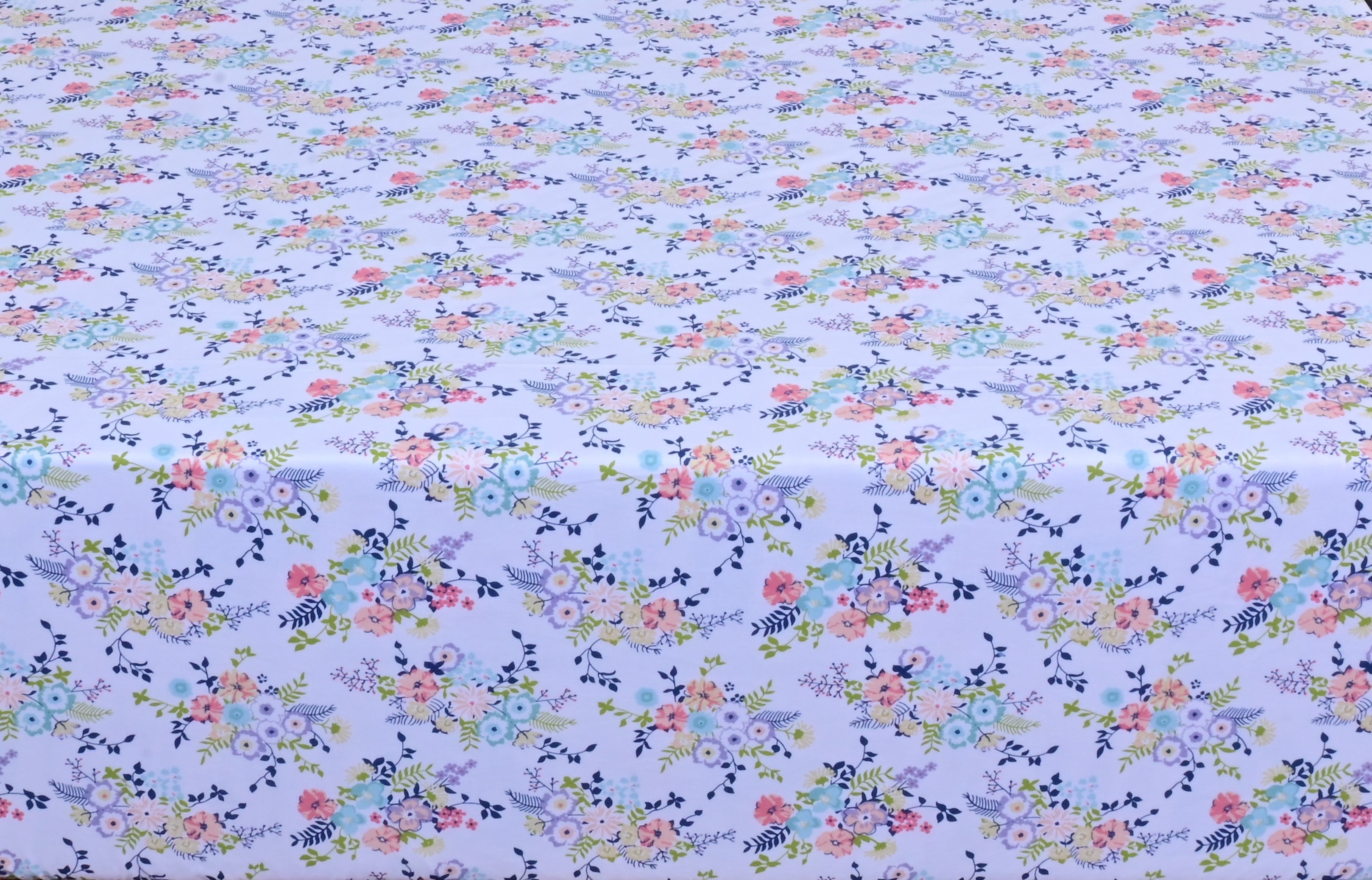 Linen Home White With Multi Color Flower Bed Sheet