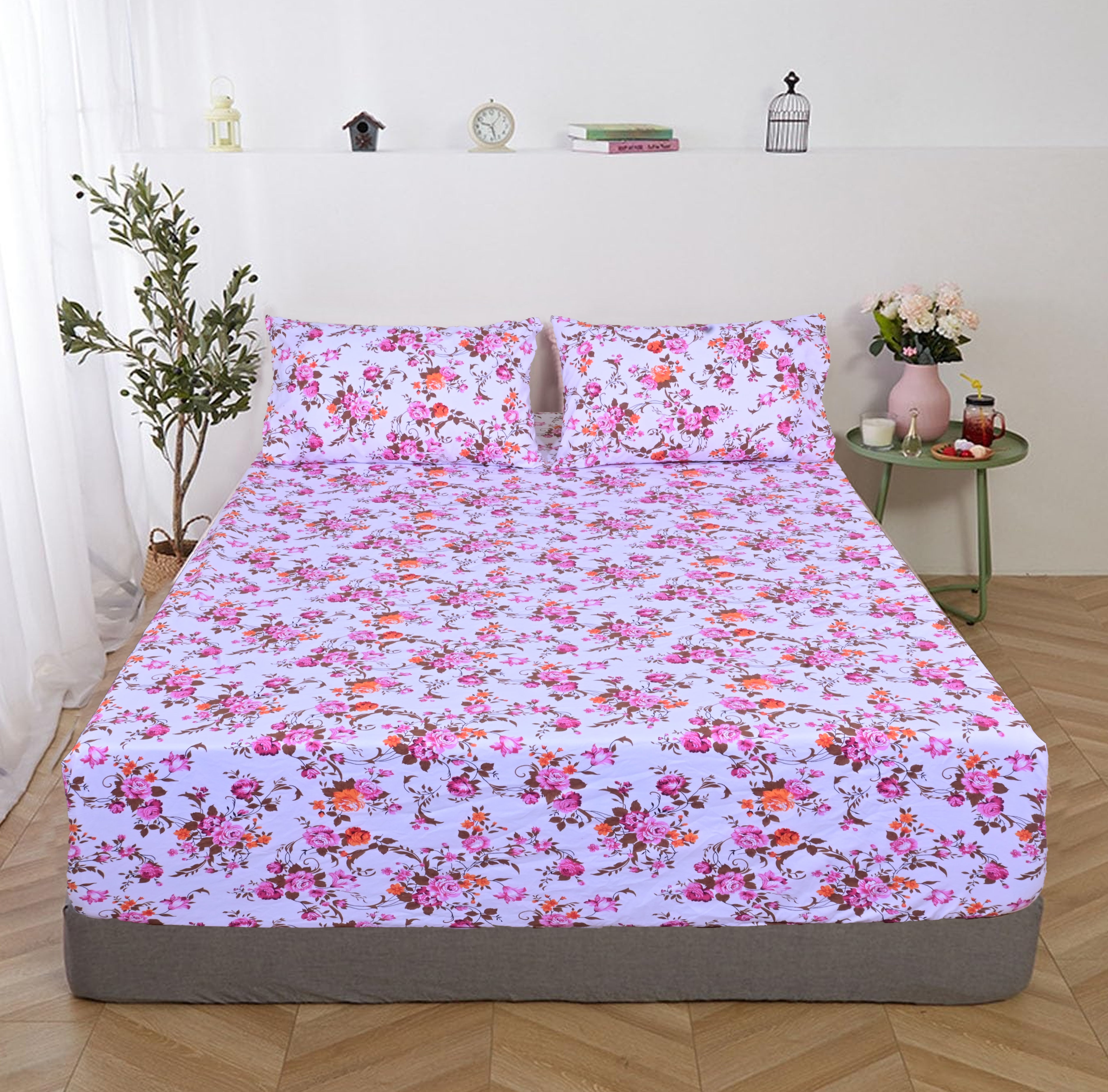 Linen Home Pink Floral Bed Sheet
