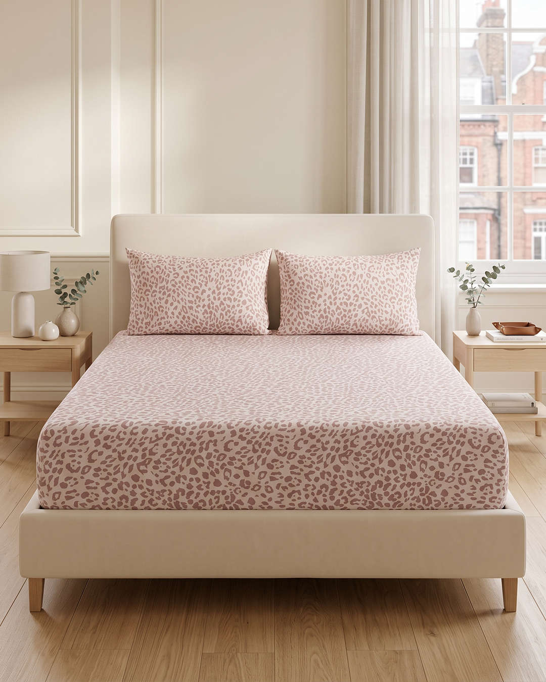 Miami Pink Cotton Bedding Set: Fitted Bed Sheet + 2 Pillow Covers