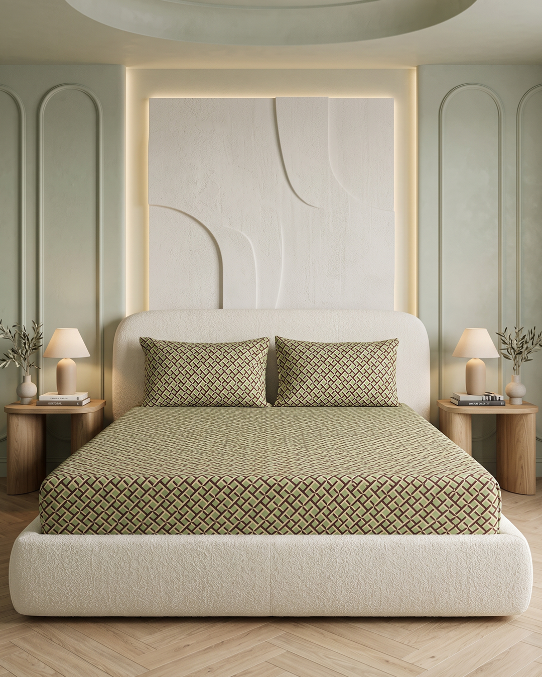Urban Lattice Cotton Bedding Set – Fitted Sheet + 2 Pillow Covers