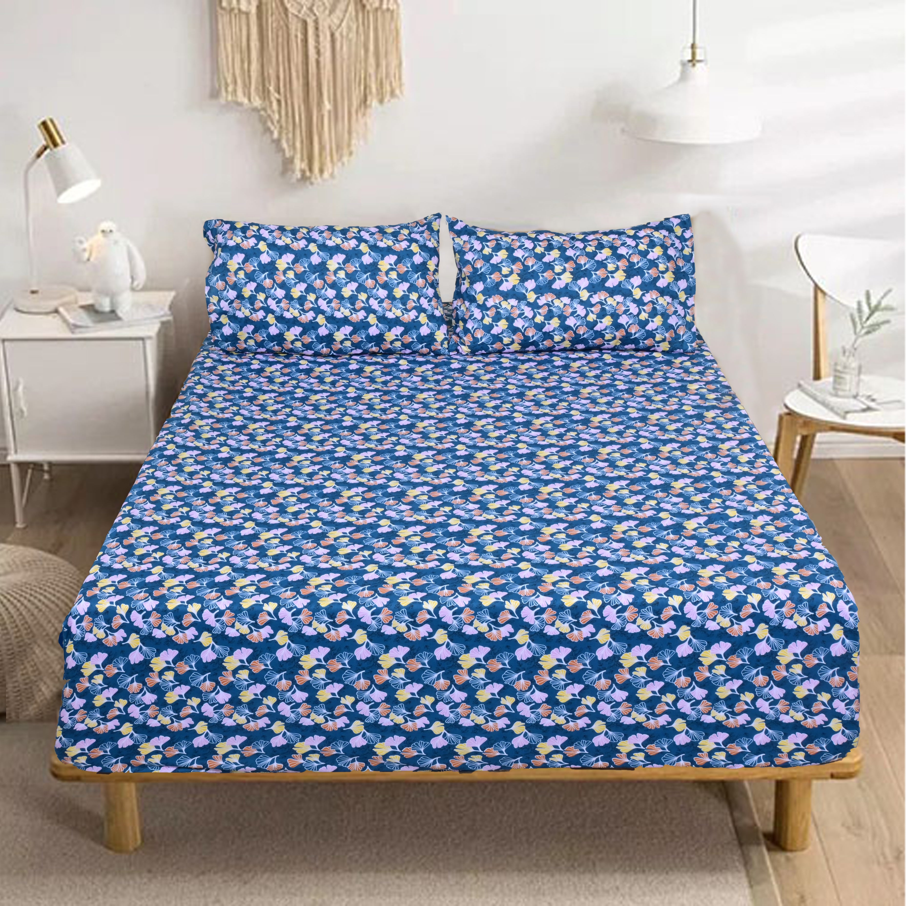 Linen Home Blue And Multi Floral Print Bed Sheet