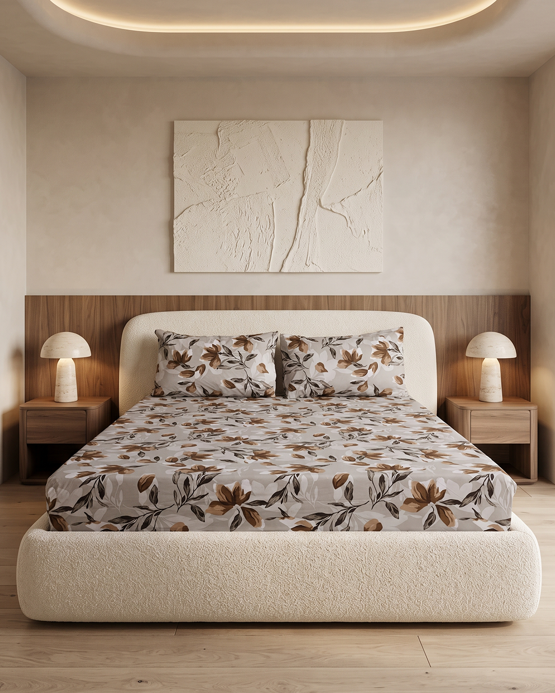 Rustic Magnolia Cotton Bedding Set – Fitted Sheet + 2 Pillow Covers