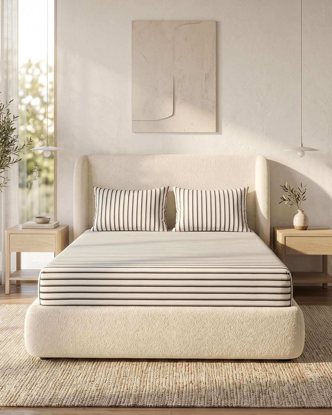 Oxford Stripe Cotton Bedding Set – Fitted Sheet + 2 Pillow Covers