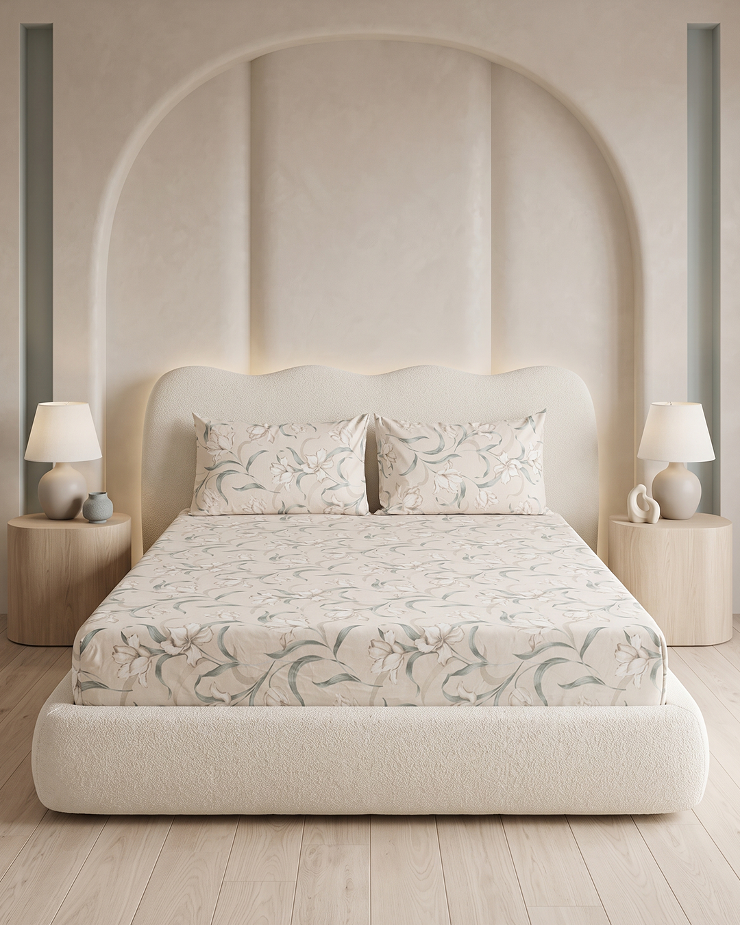Wattle Bloom Cotton Bedding Set – Fitted Sheet + 2 Pillow Covers