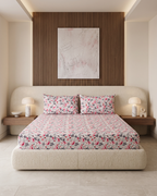 Scarlet Rose Cotton Bedding Set – Fitted Sheet + 2 Pillow Covers