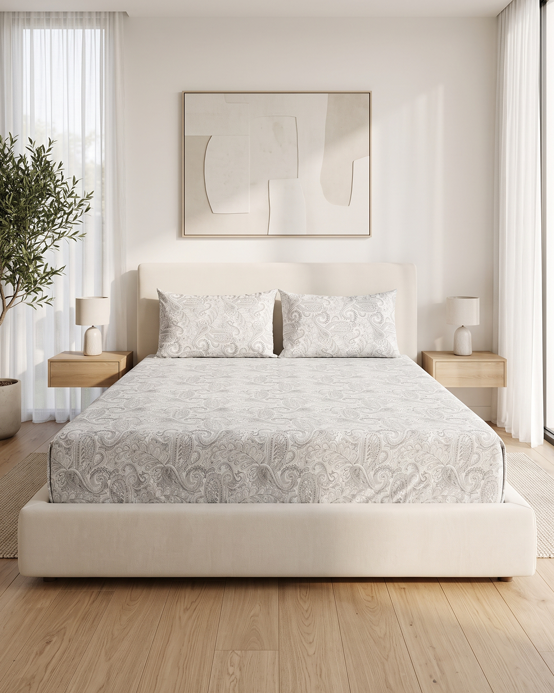 Royal Damask Cotton Bedding Set – Fitted Sheet + 2 Pillow Covers