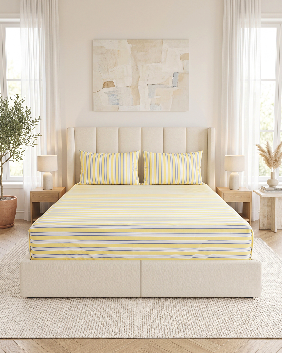 Sunrise Serenade Cotton Bedding Set – Fitted Sheet + 2 Pillow Covers