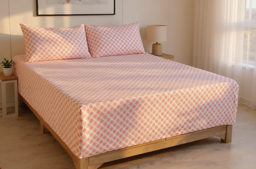 Blush Medallion Pure Cotton Fitted Bed Sheet Combo