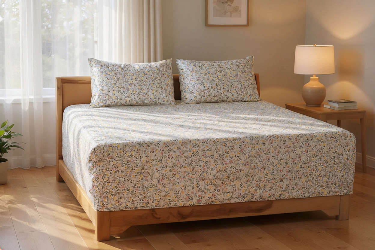 Botanical Mist Pure Cotton Fitted Bed Sheet Combo