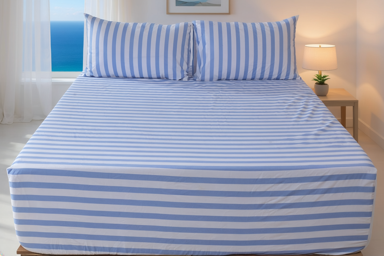 Coastal Bliss Pure Cotton Fitted Bed Sheet Combo