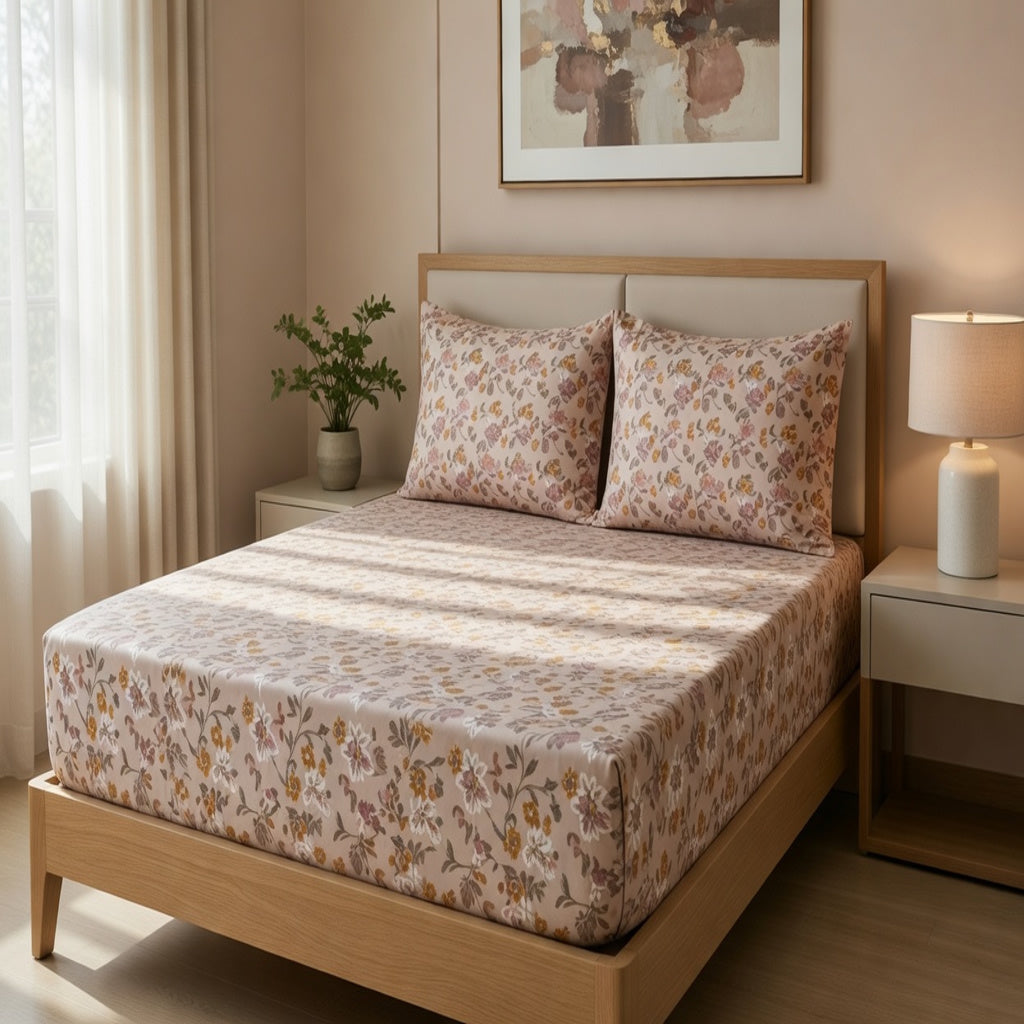 Downton Floral Pure Cotton Fitted Bed Sheet Combo