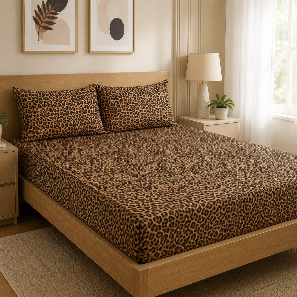 Glam Leopard Pure Cotton Fitted Sheet Combo
