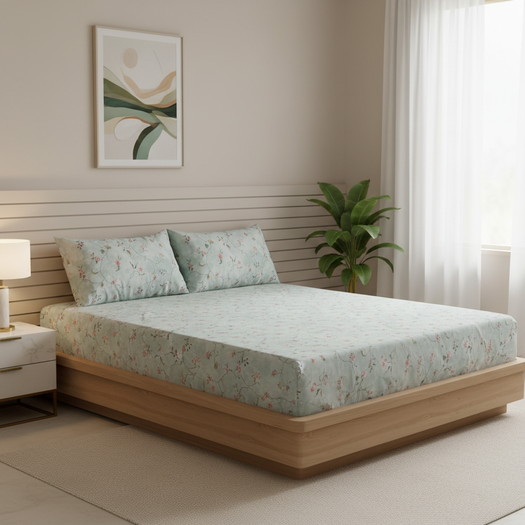 Ivy Bloom Pure Cotton Fitted Sheet Combo