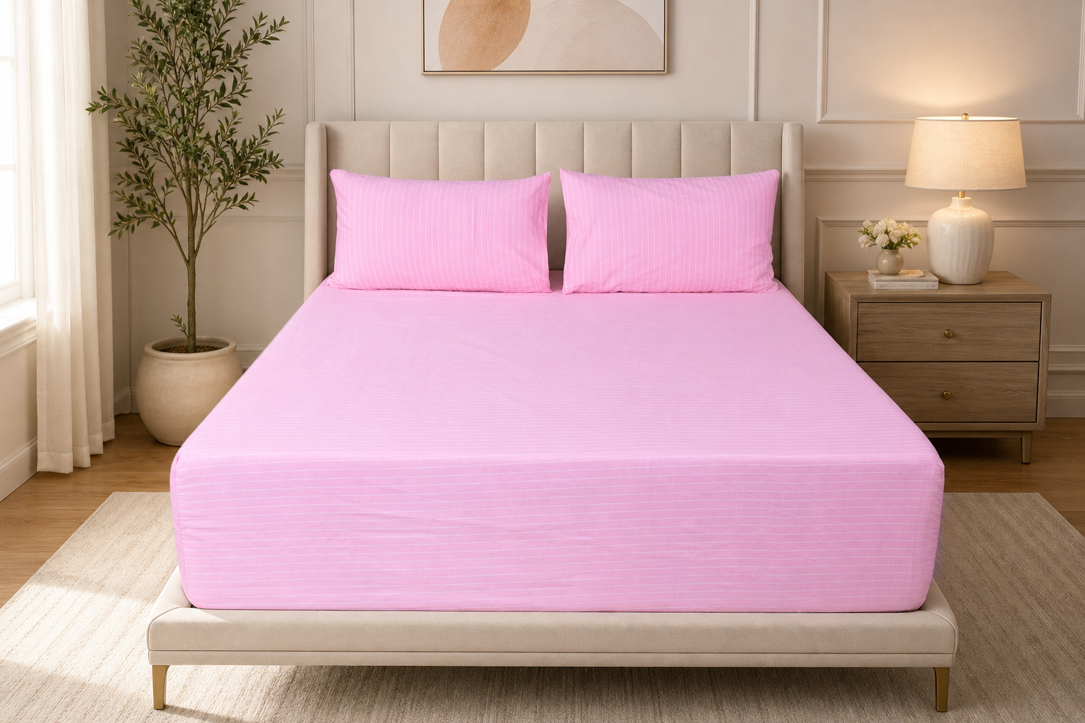 Petal PinStripe Pure Cotton Fitted Sheet Combo