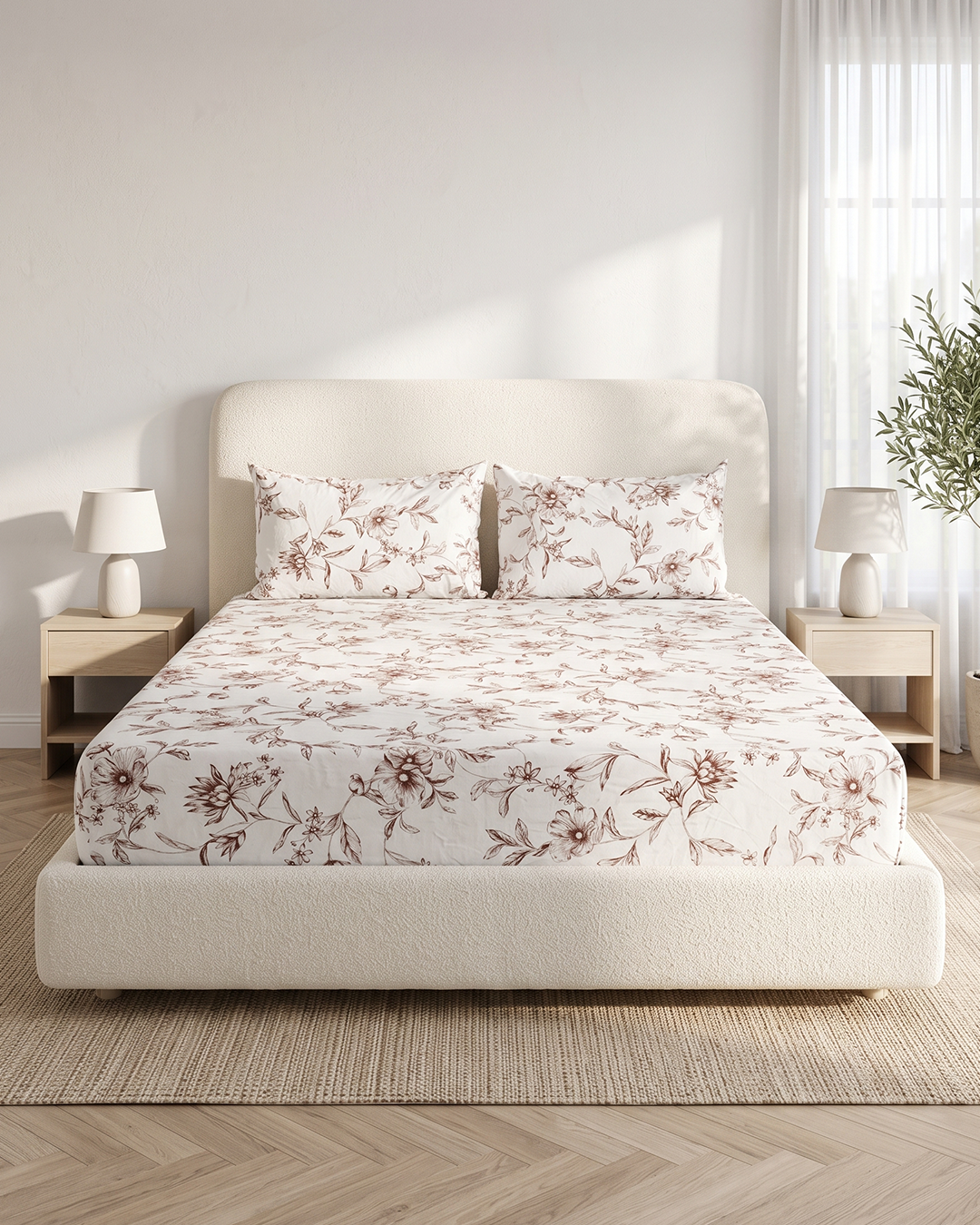Provence Print Cotton Bedding Set – Fitted Sheet + 2 Pillow Covers