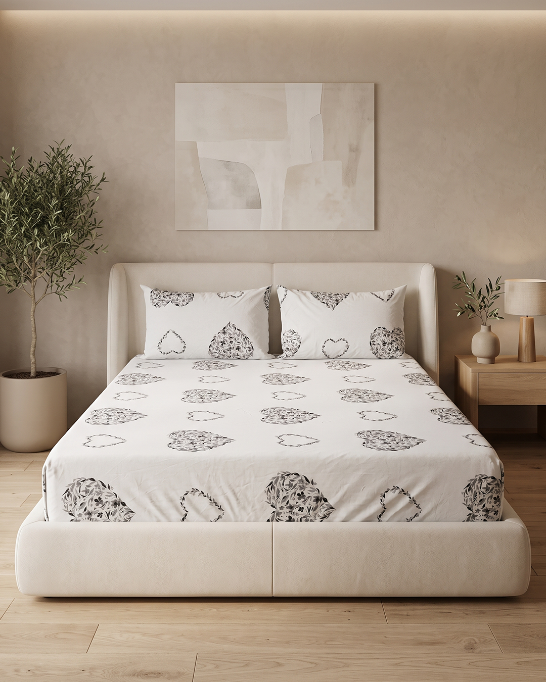 Waratah Sketch Cotton Bedding Set – Fitted Sheet + 2 Pillow Covers