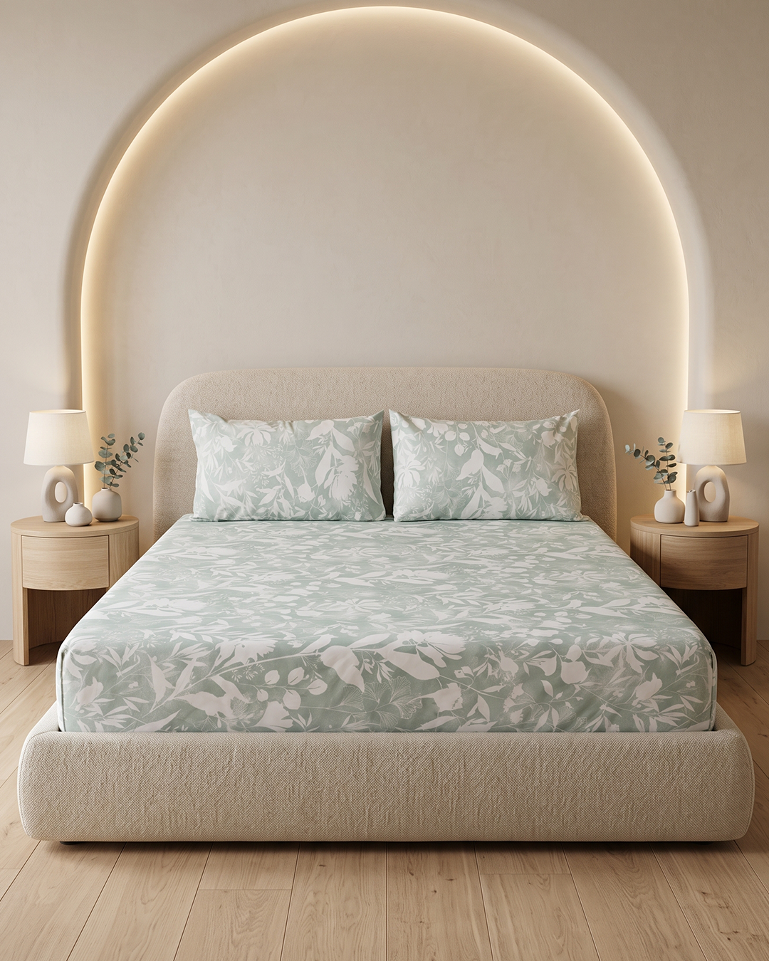 Misty Meadow Cotton Bedding Set – Fitted Sheet + 2 Pillow Covers