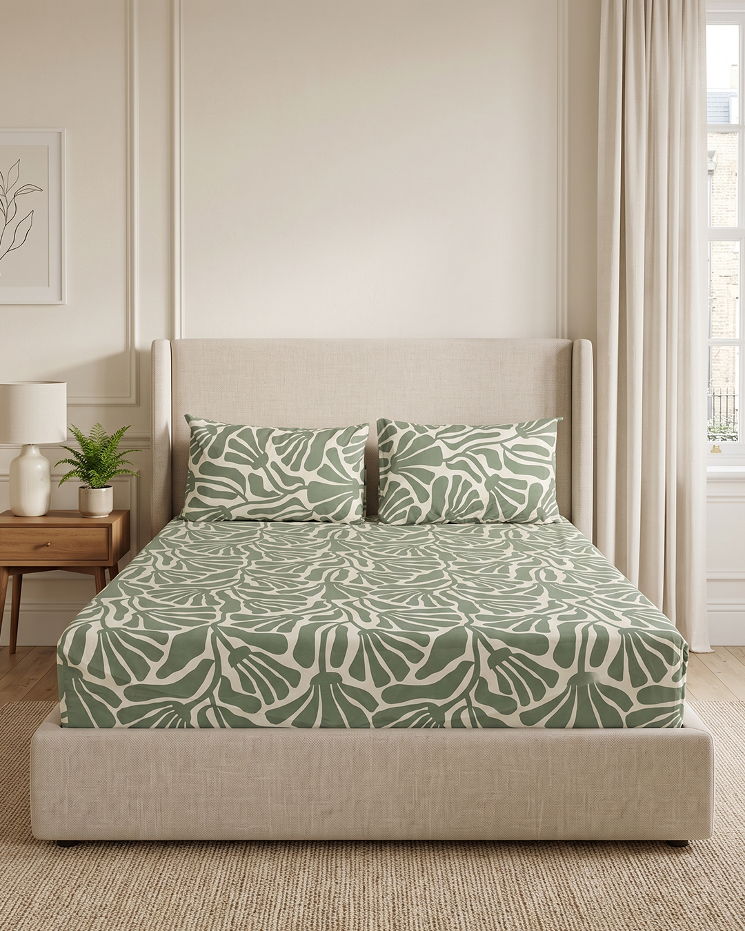 Sea Fan Cotton Bedding Set – Fitted Sheet + 2 Pillow Covers