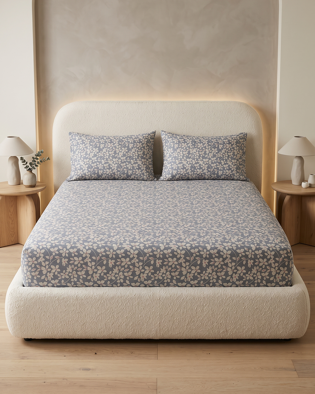 Misty Fleur Cotton Bedding Set – Fitted Sheet + 2 Pillow Covers