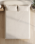 Soft Stripe Cotton Bedding Set – Fitted Sheet + 2 Pillow Covers