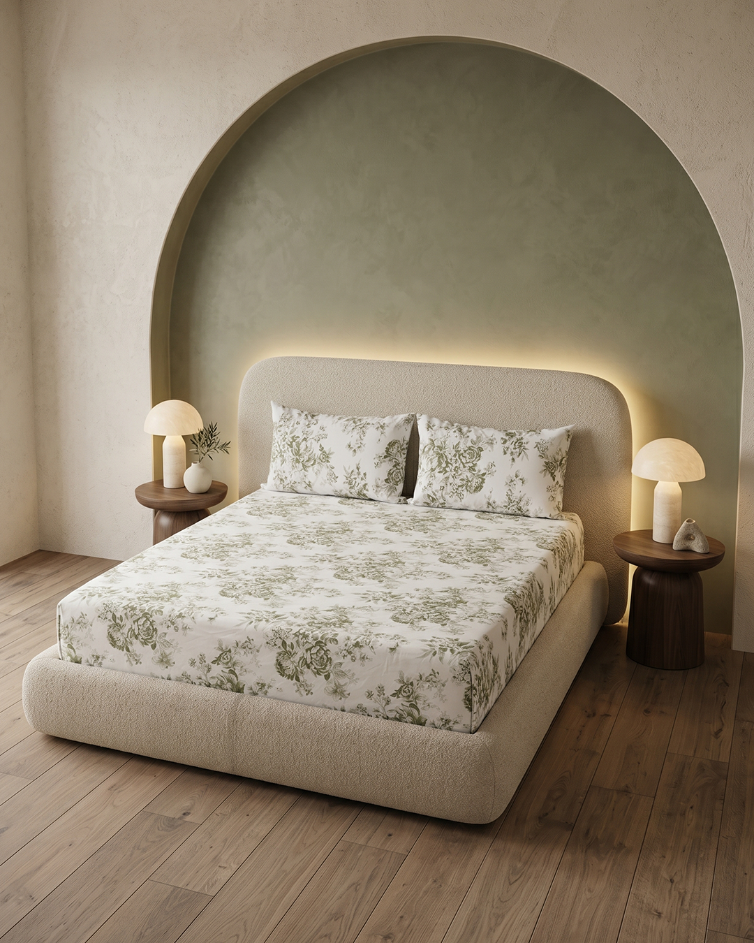 Sage Meadow Cotton Bedding Set – Fitted Sheet + 2 Pillow Covers