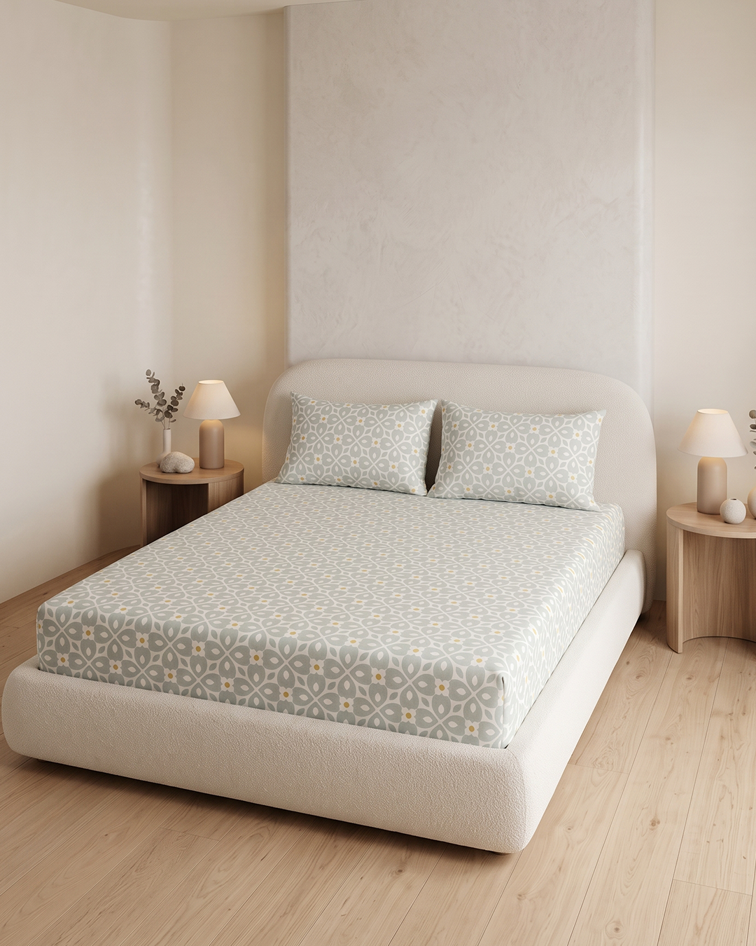 Petite Fluer Cotton Bedding Set – Fitted Sheet + 2 Pillow Covers