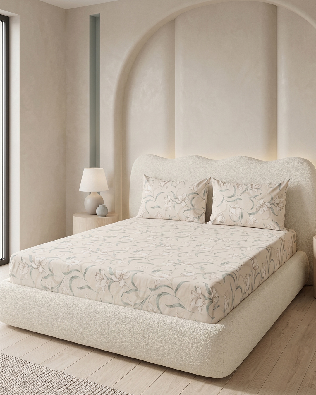 Wattle Bloom Cotton Bedding Set – Fitted Sheet + 2 Pillow Covers