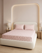 Pink Leaf Print Cotton Bedding Set – Fitted Sheet + 2 Pillow Covers