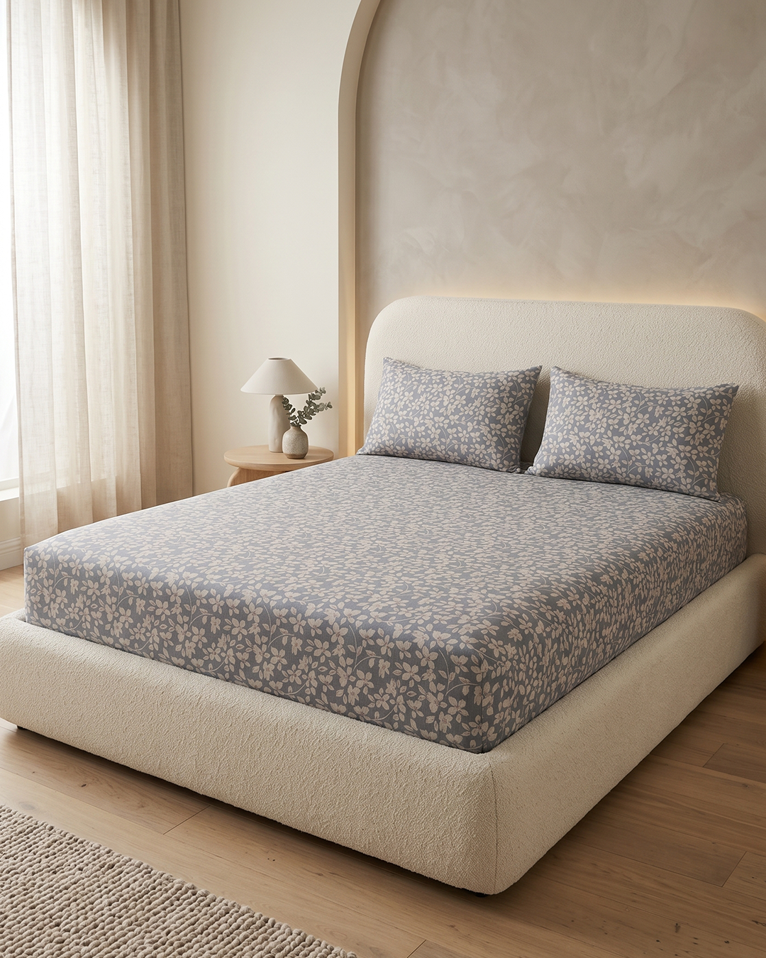 Misty Fleur Cotton Bedding Set – Fitted Sheet + 2 Pillow Covers