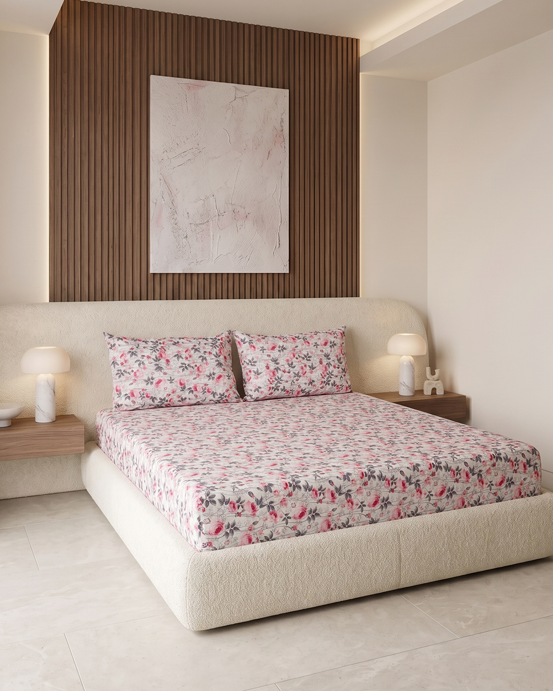 Scarlet Rose Cotton Bedding Set – Fitted Sheet + 2 Pillow Covers