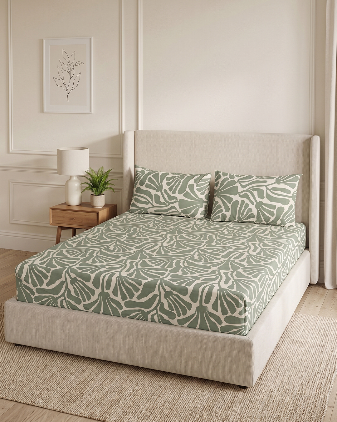 Sea Fan Cotton Bedding Set – Fitted Sheet + 2 Pillow Covers