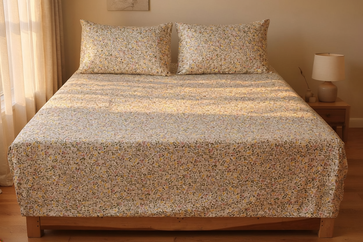Botanical Mist Pure Cotton Fitted Bed Sheet Combo