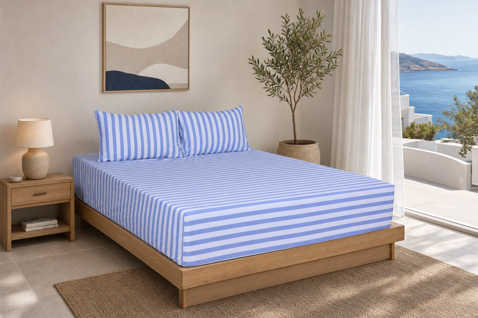 Coastal Bliss Pure Cotton Fitted Bed Sheet Combo