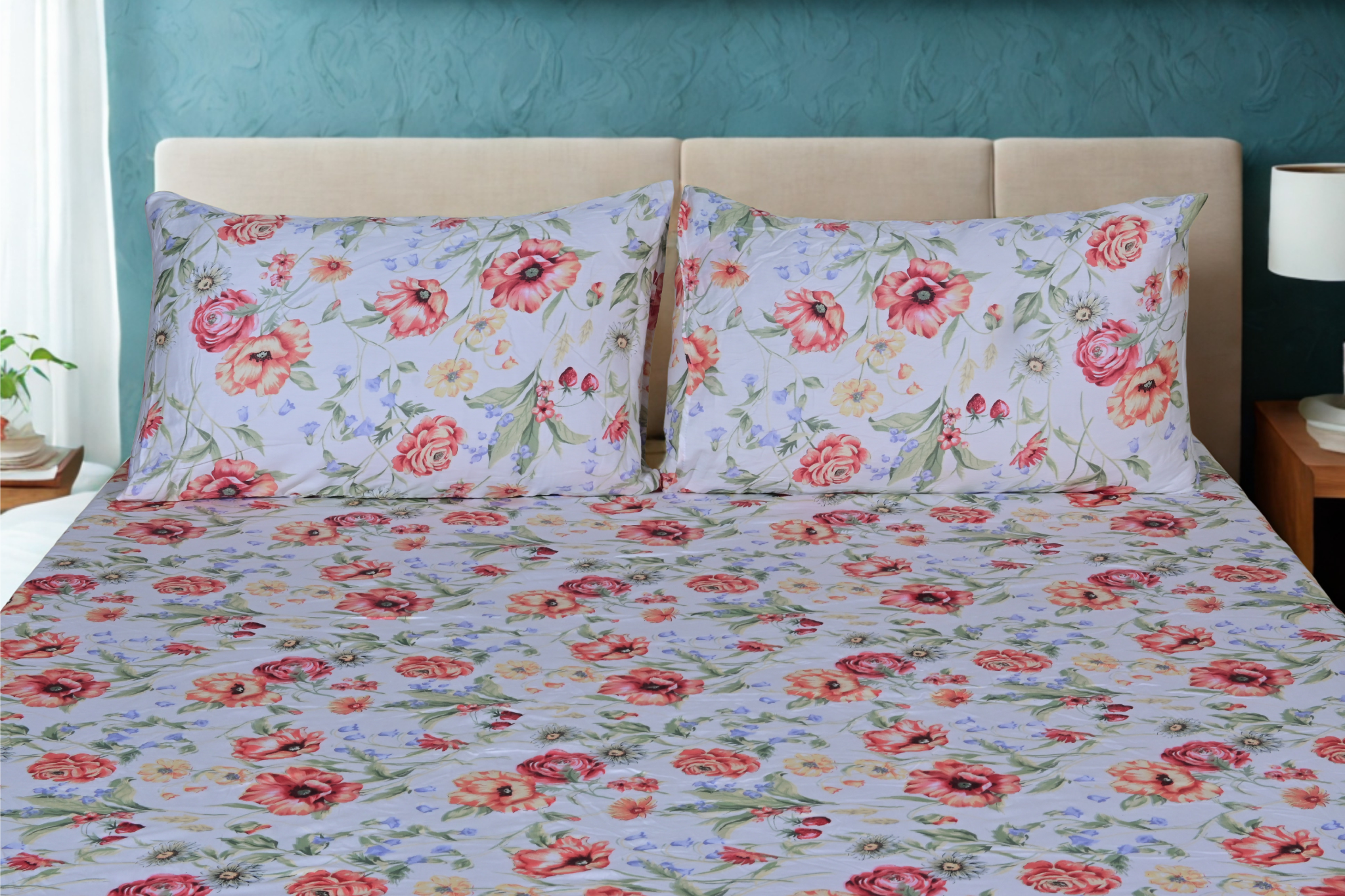 Floral Reverie Pure Cotton Fitted Sheet combo