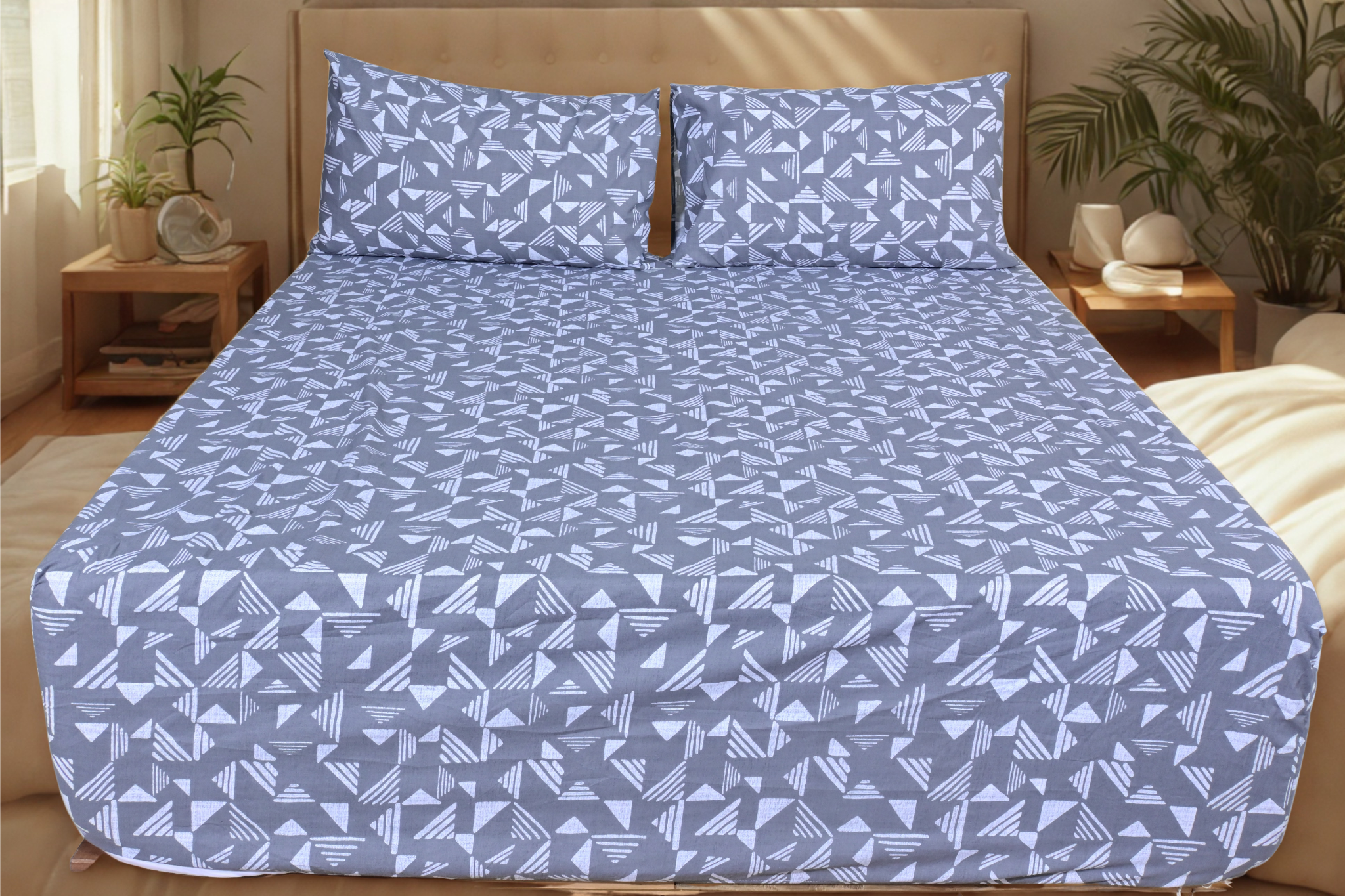 Geo Abstract Pure Cotton Fitted Sheet Combo