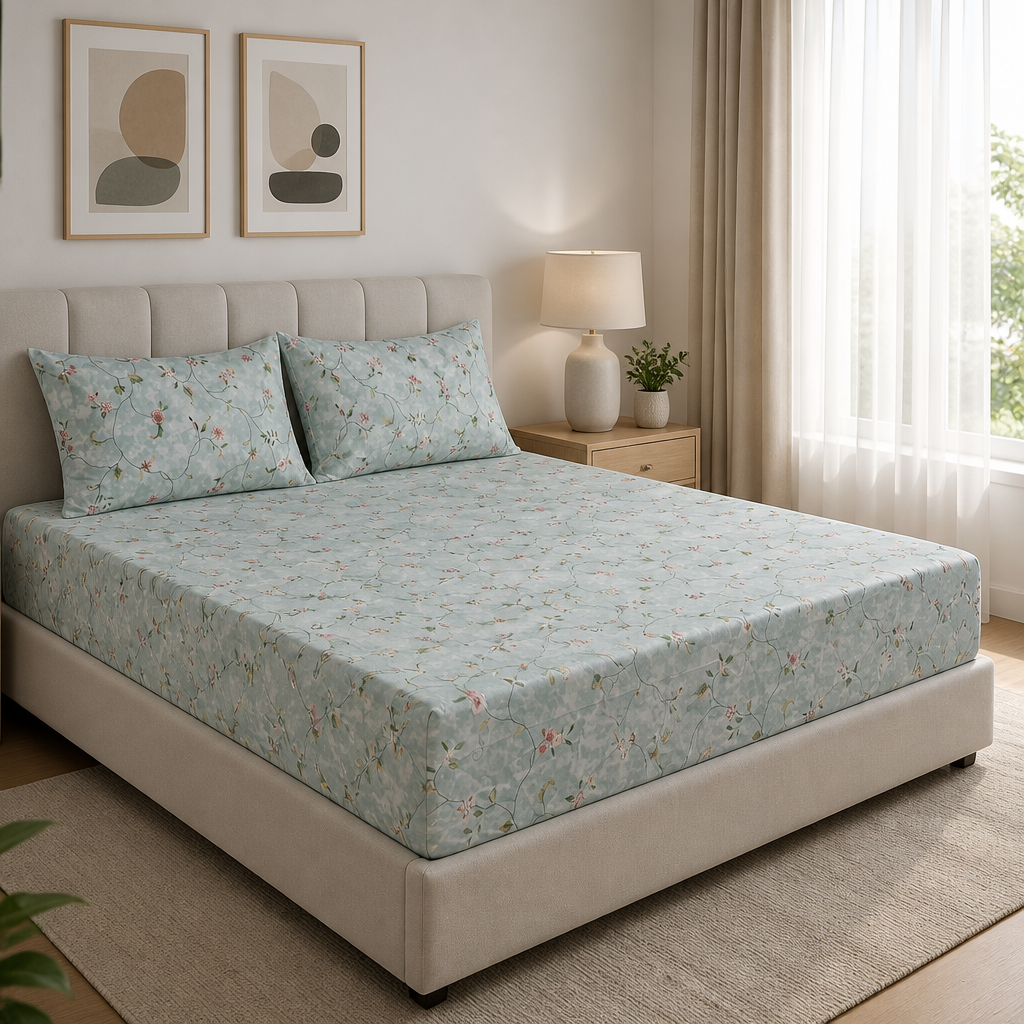 Ivy Bloom Pure Cotton Fitted Sheet Combo