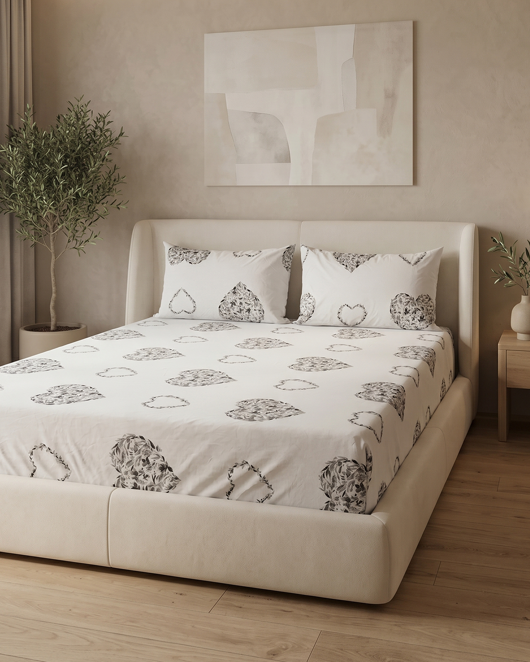 Waratah Sketch Cotton Bedding Set – Fitted Sheet + 2 Pillow Covers