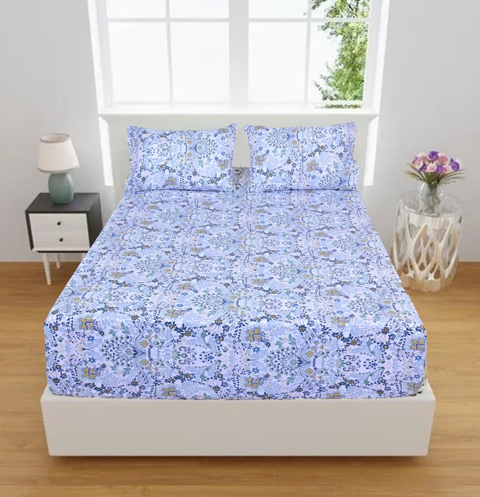 Linen Home Blue Flowers Bed Sheet