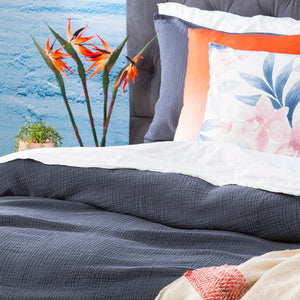 Renee Taylor Solana Washed Cotton Textured Quilt set Blue