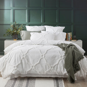 Renee Taylor Moroccan Quilt Cover Tufted Cotton Chenille Set White