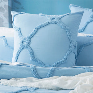 Renee Taylor Moroccan Quilt Cover Tufted Cotton Chenille Set Sky
