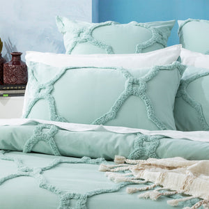 Renee Taylor Moroccan Quilt Cover Tufted Cotton Chenille Set Sage