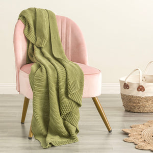 Renee Taylor Throw Cotton Knitted Moss Sage