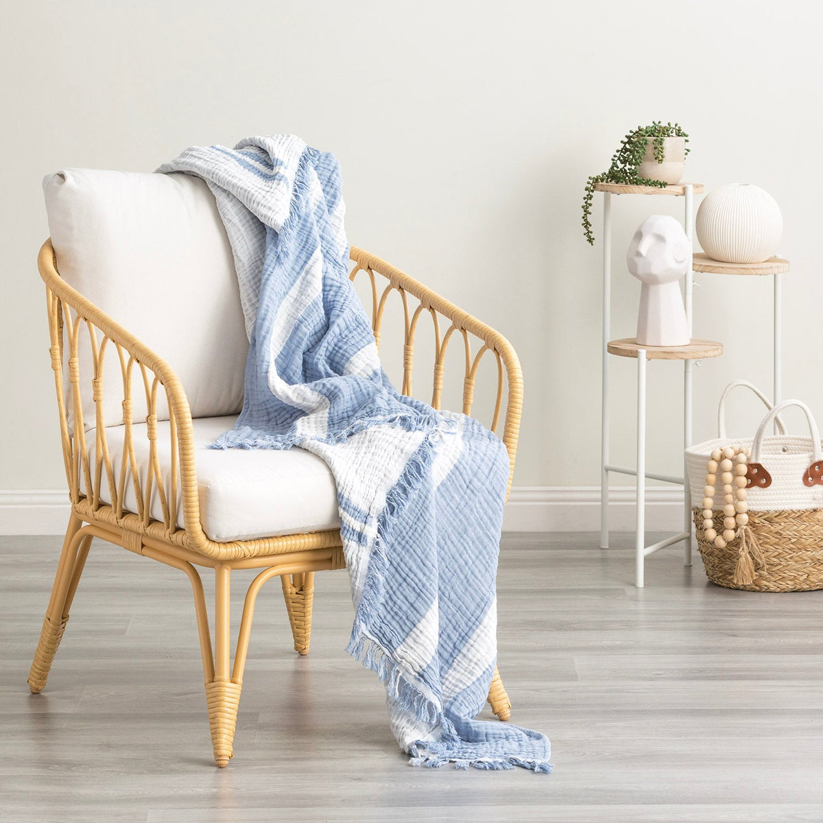 Renee Taylor Throw Vinatge washed Textured Cotton Ray Striped Artic
