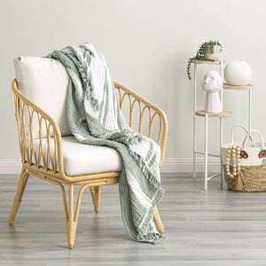 Renee Taylor Throw Vinatge washed Textured Cotton Ray Striped Pistachio