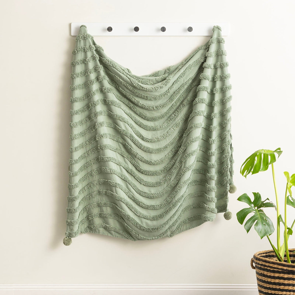 Renee Taylor Wave Cotton Chenille Throw Sage