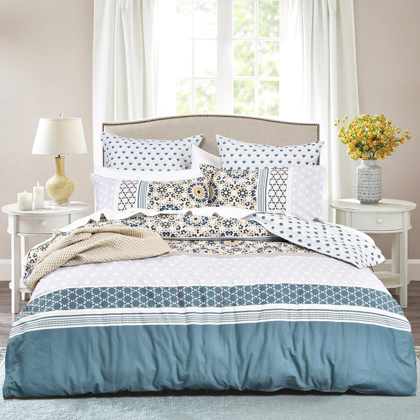 Renee Taylor Benitta Quilt Cover Set 300 Thread Count Cotton Reversible