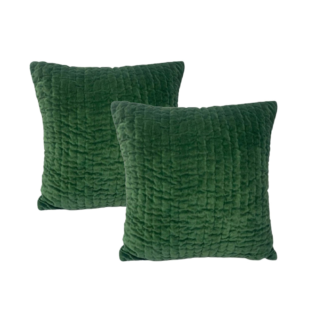 Cloud Linen Minerva Cotton Velvet Embroidered Cushions Emerald 50 x 50 Cms Twin Pack
