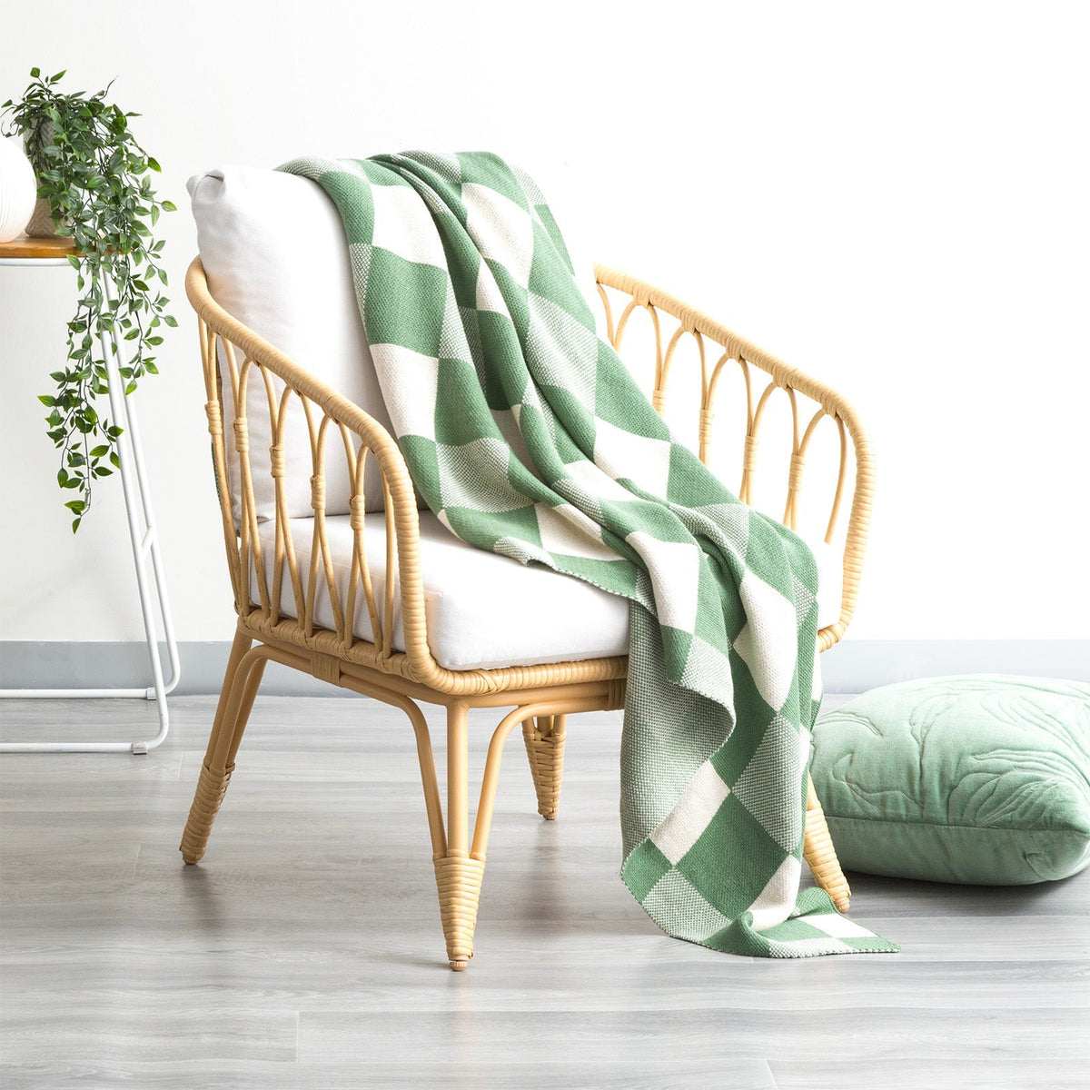 Renee Taylor Throw Checkered Cotton Knitted Newport 130 x 170 cms Juniper